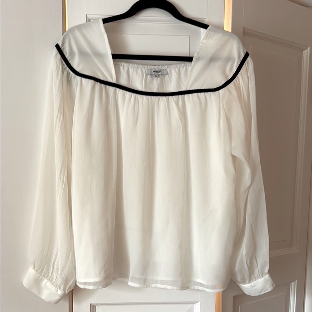 Kensie White & Black Long Sleeve Blouse Large